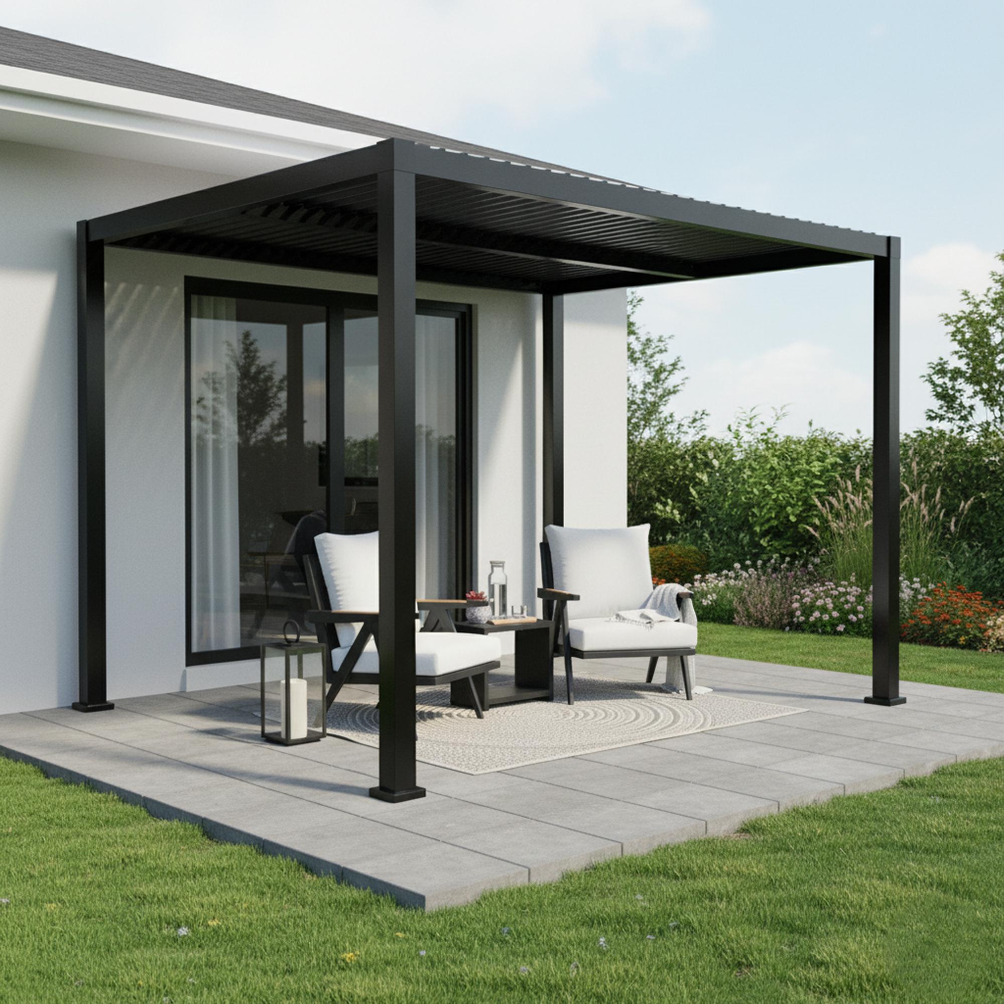 Pergola Luméa en Aluminium avec Parisienne Ajustable, 10' x 13', Noir - Simple Boutique