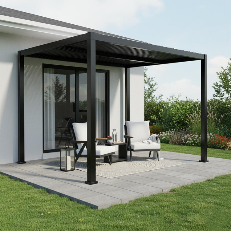 Pergola Luméa en Aluminium avec Parisienne Ajustable, 10' x 10', Noir - Simple Boutique