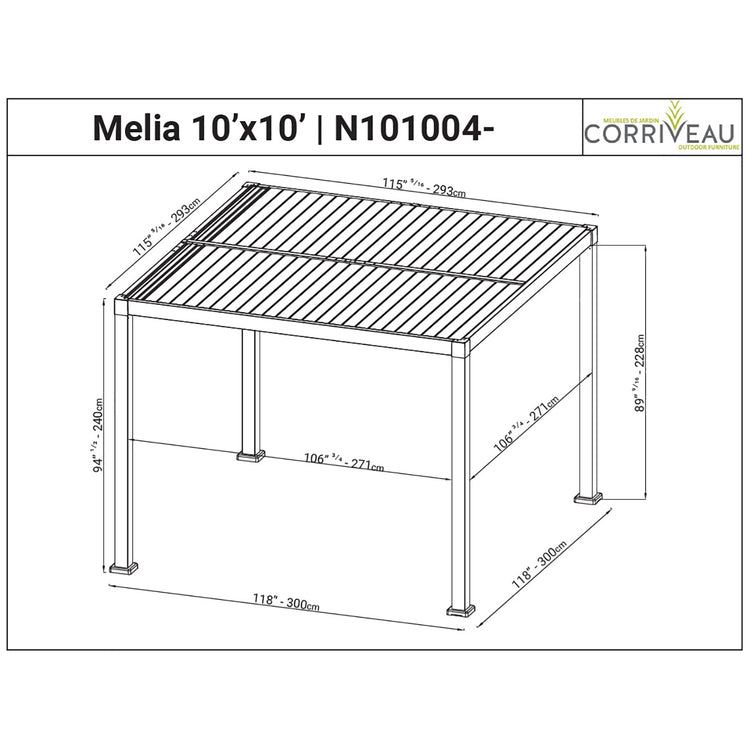 Pergola Mélia en Aluminium avec Parisienne Ajustable, 10'x10', Noir - Simple Boutique