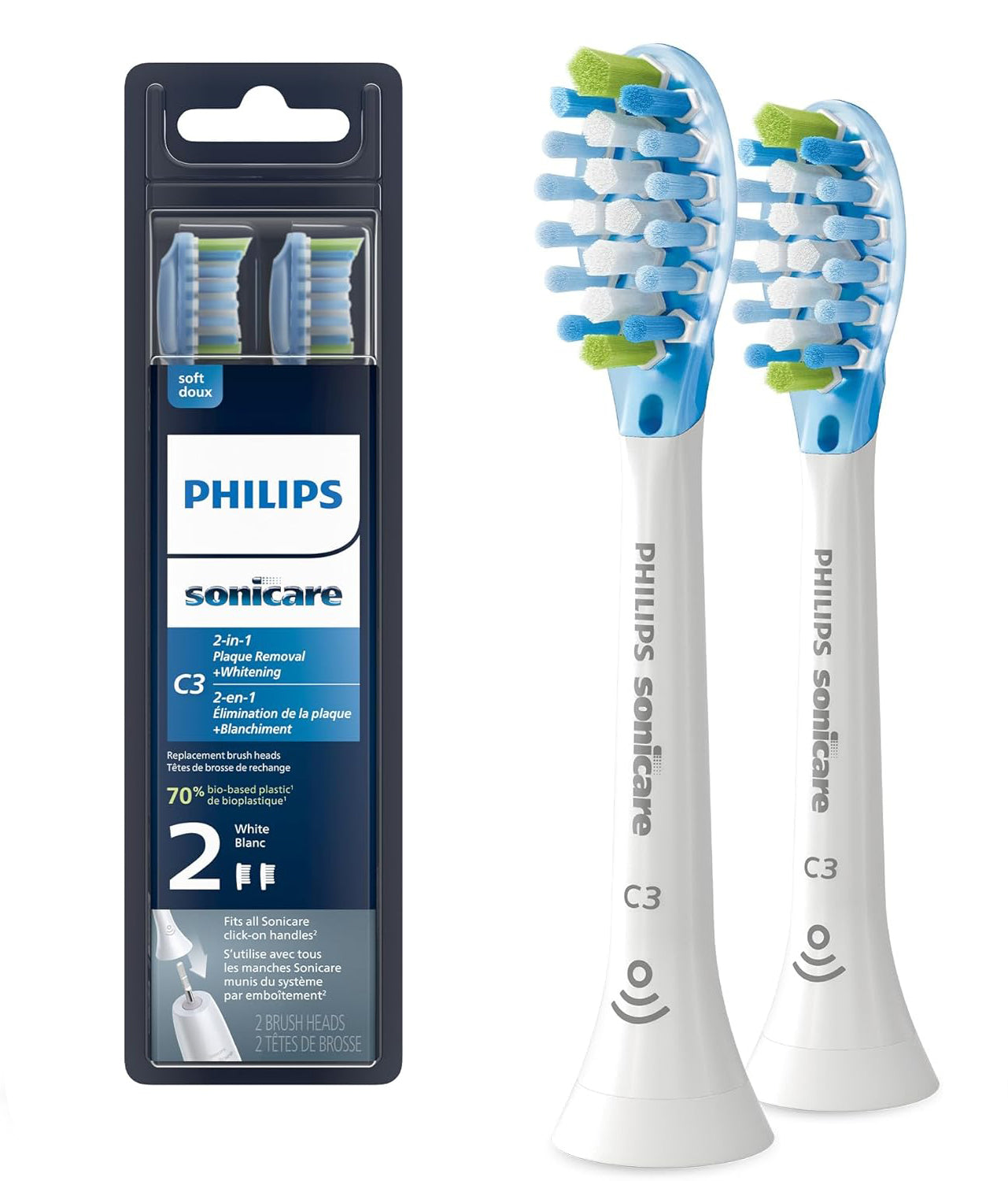 Philips - Lot de 2 Recharges pour Brosse à Dent Électrique, C3 Élimination de la Plaque + Blanchiment - Simple Boutique
