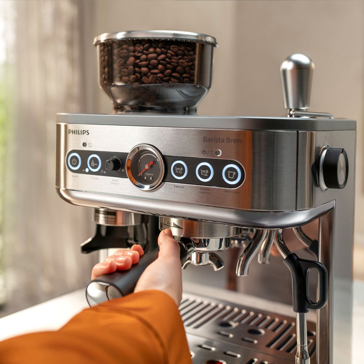 Philips - Machine à Espresso Semi-Automatique BaristaBrew, Tasseur Calibré, Bac à Grains Double - PSA3228/01 - Simple Boutique