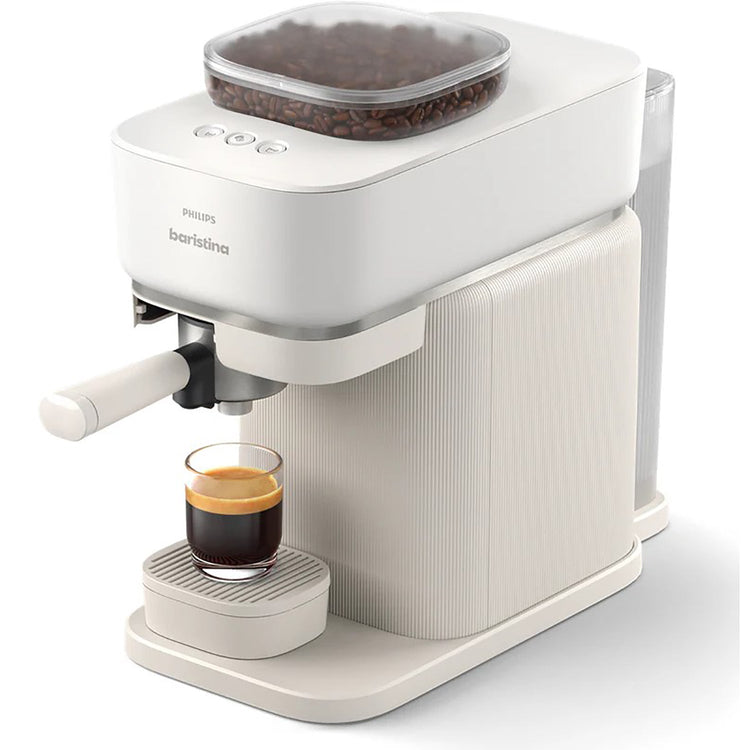 Philips - Machine à Expresso Baristina, 16 Bars de Pression, Mousseur à Lait Inclus, Blanc - BAR303/00 - Simple Boutique