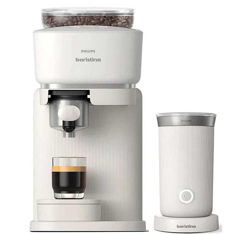 Philips - Machine à Expresso Baristina, 16 Bars de Pression, Mousseur à Lait Inclus, Blanc - BAR303/00 - Simple Boutique