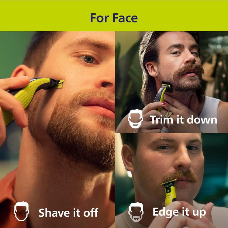 Philips - Rasoir/Tondeuse OneBlade pour le Visage et le Corp Rechargeable, Pour Peau sèche ou Humide, Vert - Simple Boutique