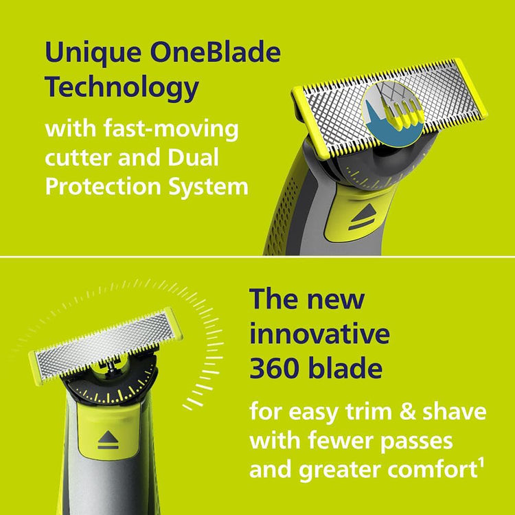 Philips - Rasoir/Tondeuse OneBlade pour le Visage et le Corp Rechargeable, Pour Peau sèche ou Humide, Vert - Simple Boutique
