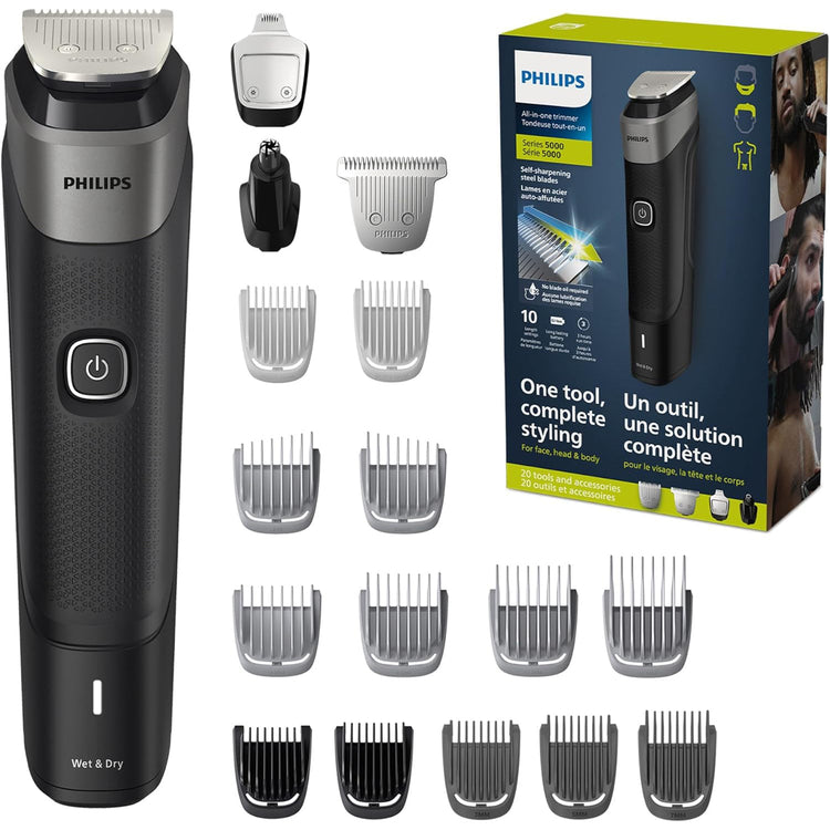 Philips - Tondeuse Personnelle Tout-en-Un Série 5000, Pour Visage, Tête et Corps, Lame en Acier Auto-affutées - Simple Boutique