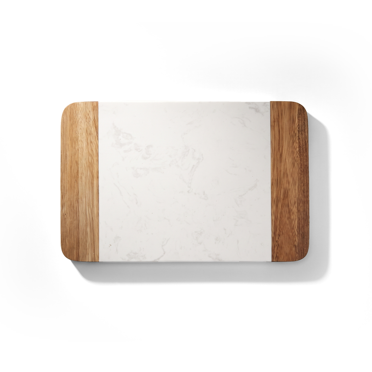 Planche à servir / à découper JS Gourmet en bois d'acacia et marbre blanc — 38,5 x 26 cm - Simple Boutique