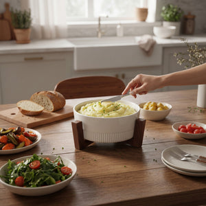 Plat de cuisson en céramique allant au four avec dessous de plat en bois — 23 x 23 cm (JS Gourmet) - Simple Boutique