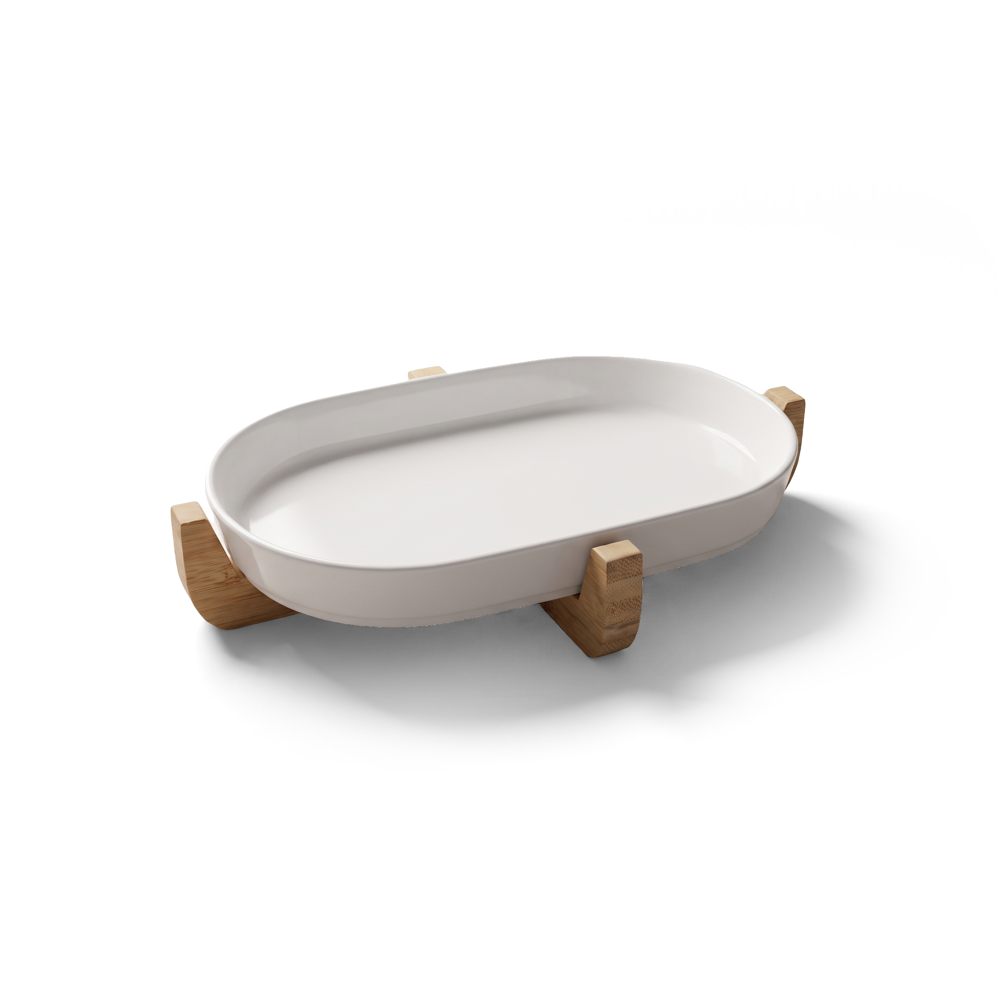 Plat de cuisson en céramique allant au four et à table avec dessous de plat en bois — 36,2 x 20,6 cm (JS Gourmet) - Simple Boutique