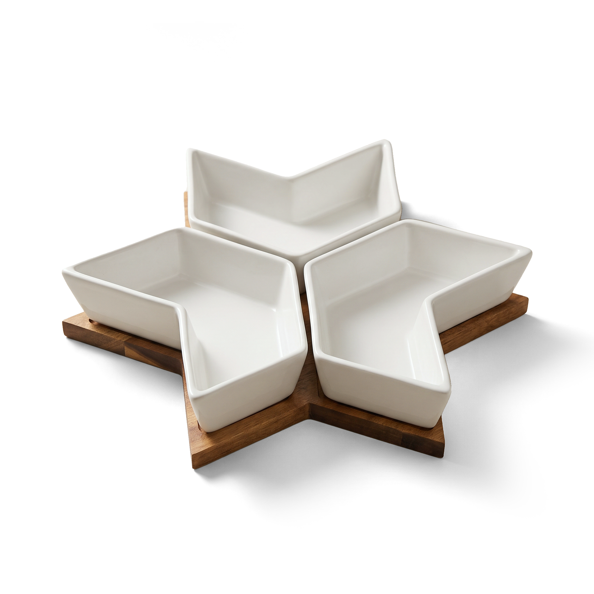 Plateau de service 4 pièces en acacia en forme d'étoile JS Gourmet avec 3 bols en céramique - Simple Boutique