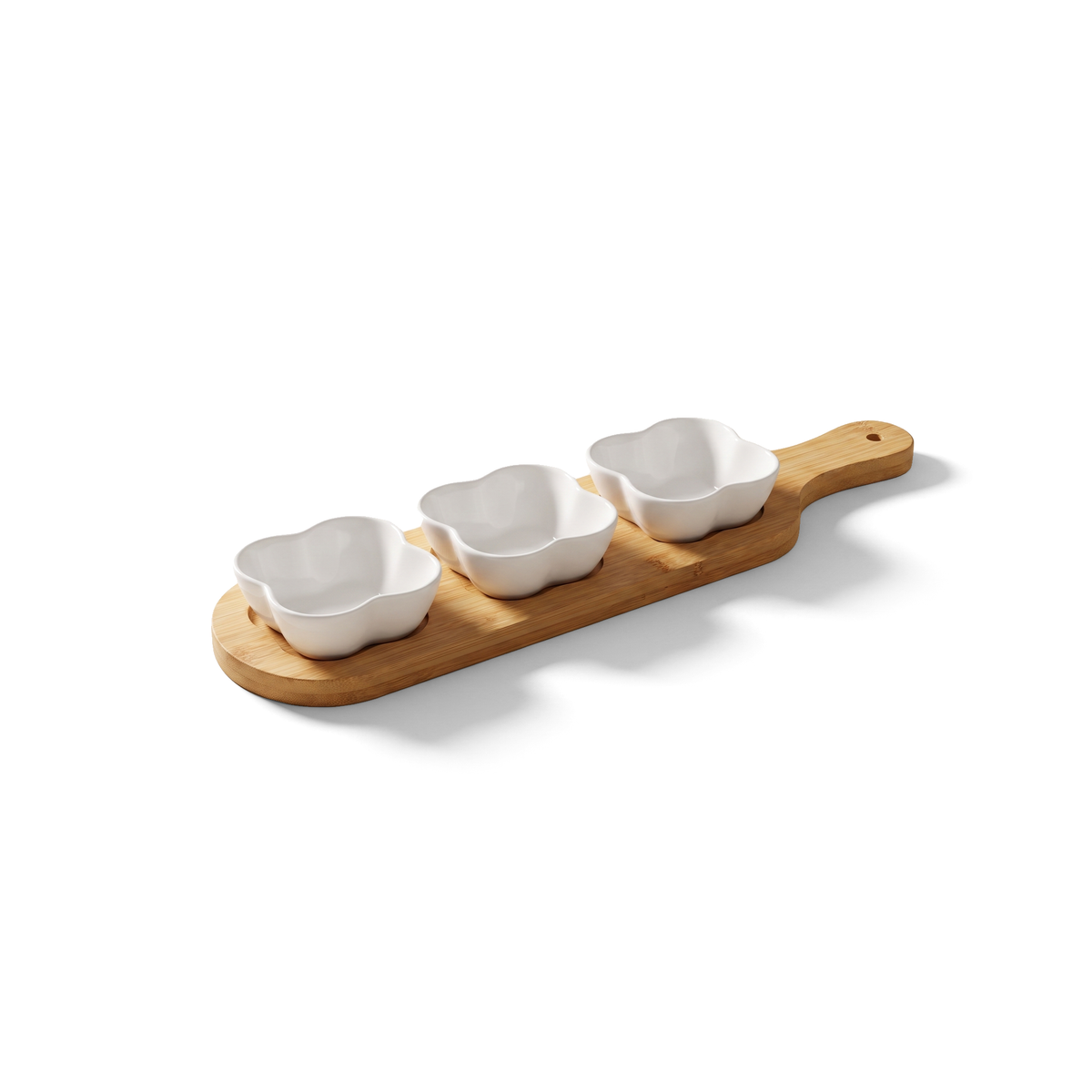 Plateau de service en bambou 4 pièces avec 3 bols en céramique (JS Gourmet) - Simple Boutique