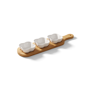 Plateau de service en bambou 4 pièces avec 3 bols en céramique (JS Gourmet) - Simple Boutique