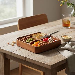 Plateau de service en bois d'acacia avec 4 compartiments – 20 x 20 cm (JS Gourmet) - Simple Boutique