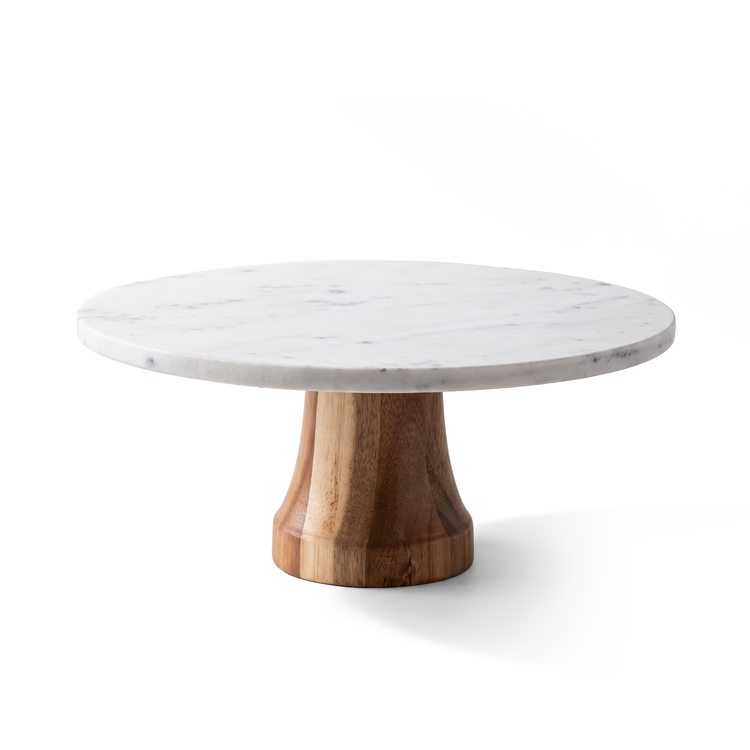 Présentoir à gâteaux en bois d'acacia et marbre — 30 x 30 cm (JS Gourmet) - Simple Boutique