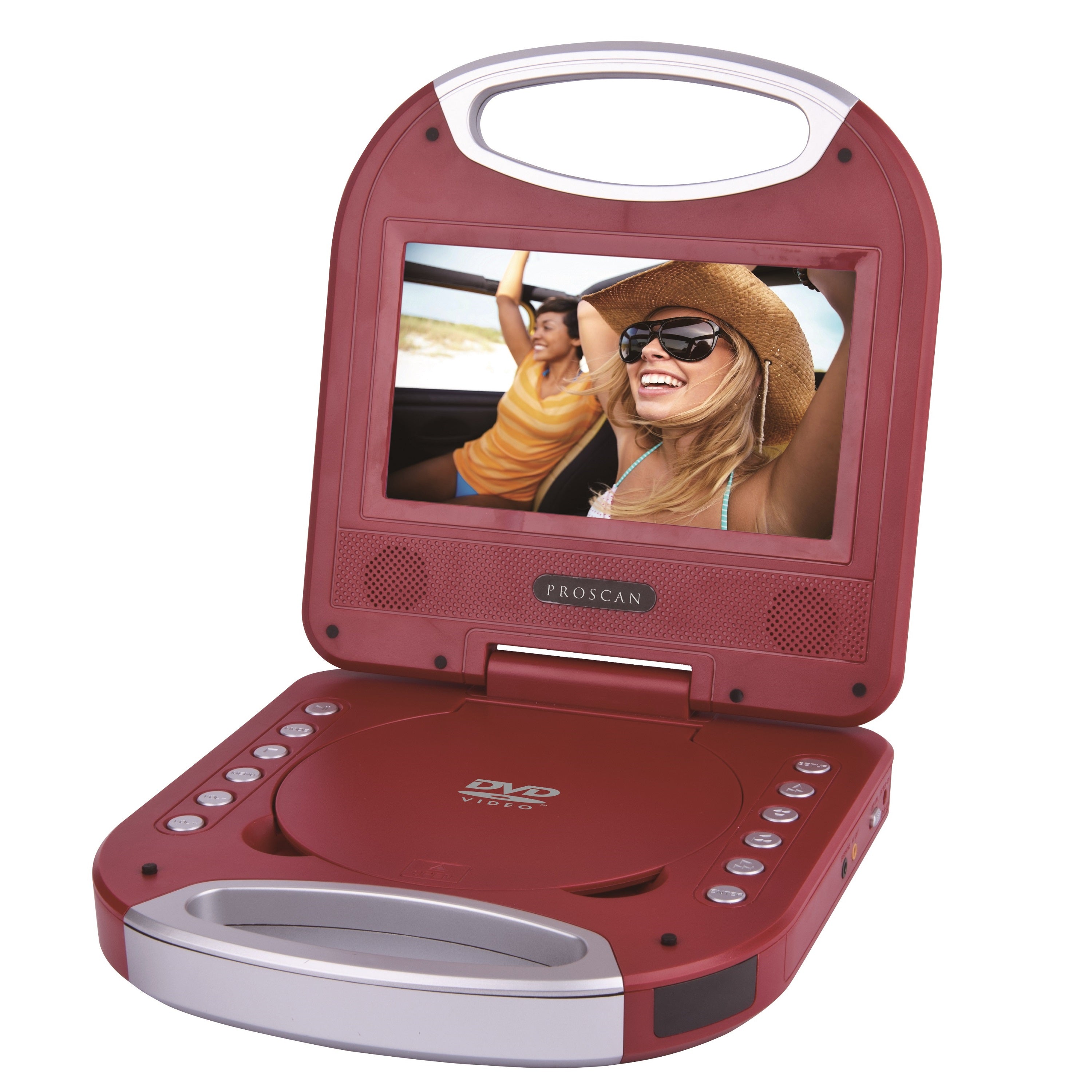 Proscan 7" Lecteur DVD Portable avec Poignée Intégrée, Batterie Rechargeable, Télécommande, Écouteurs, Rouge - PDVD7049-RED - Simple Boutique