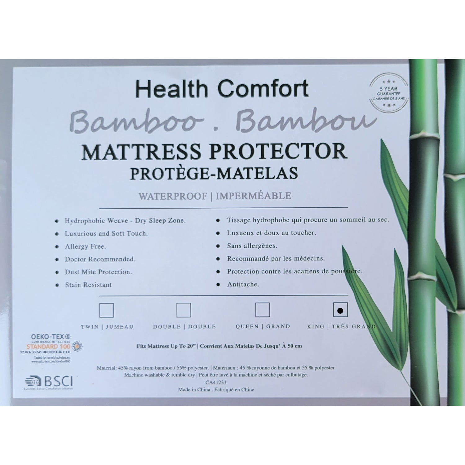 Protecteur de Matelas en Bambou, Luxueux et Doux, Hydrophobe, Grandeur King, Blanc - Simple Boutique