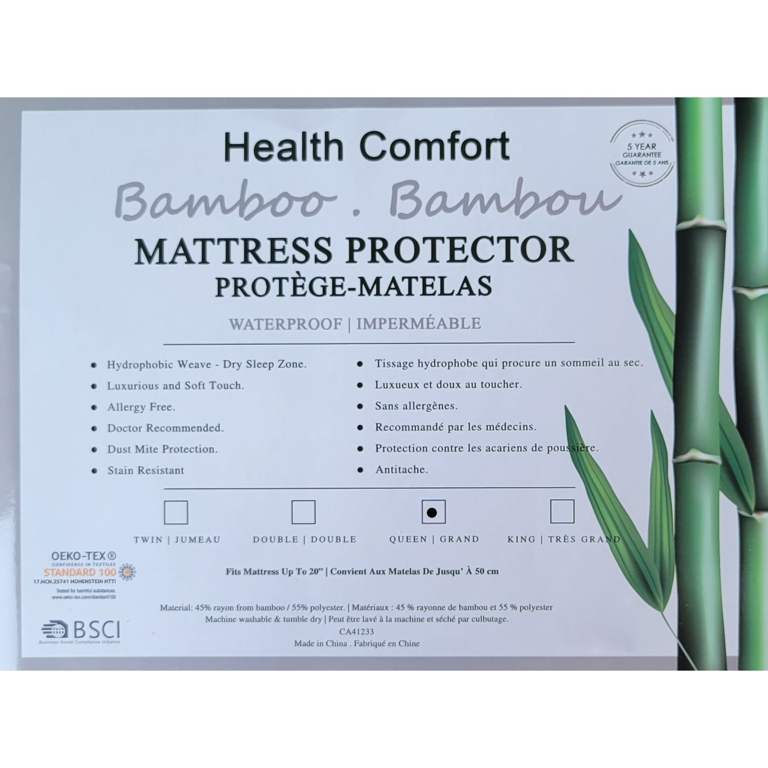 Protecteur de Matelas en Bambou, Luxueux et Doux, Hydrophobe, Grandeur Queen, Blanc - Simple Boutique