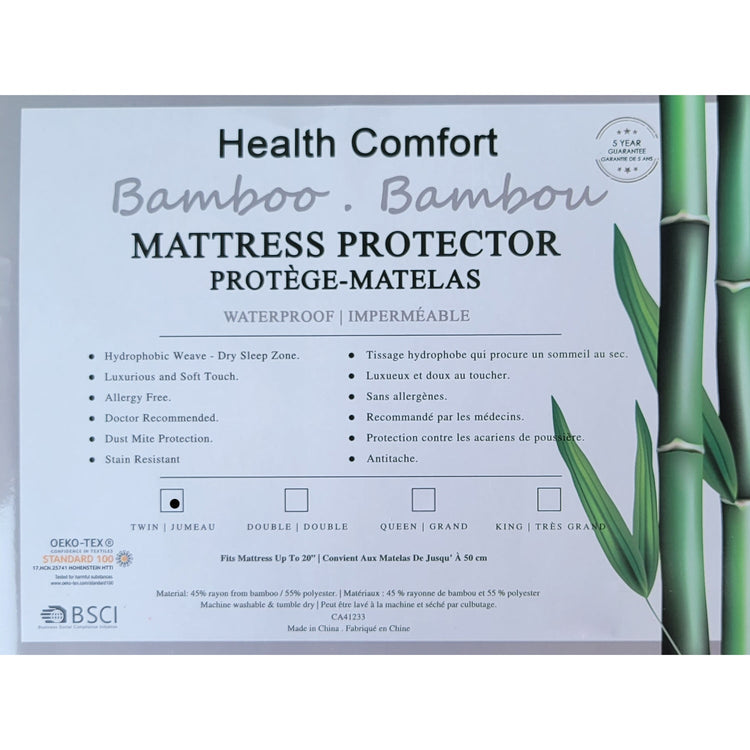 Protecteur de Matelas en Bambou, Luxueux et Doux, Hydrophobe, Grandeur Twin, Blanc - Simple Boutique