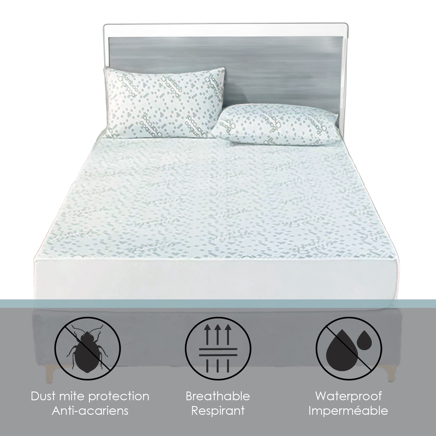 Protège Matelas Infusé au Charbon, Imperméable, Grandeur Double, Blanc - Simple Boutique