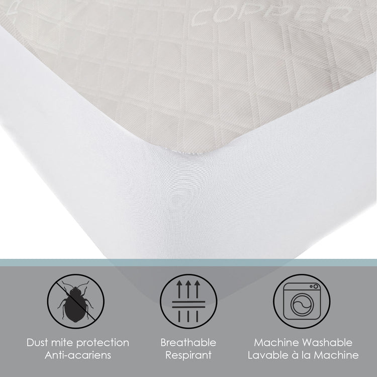 Protège-Matelas Infusé de Cuivre, Hypoallergénique, Grandeur Double, Beige - Simple Boutique