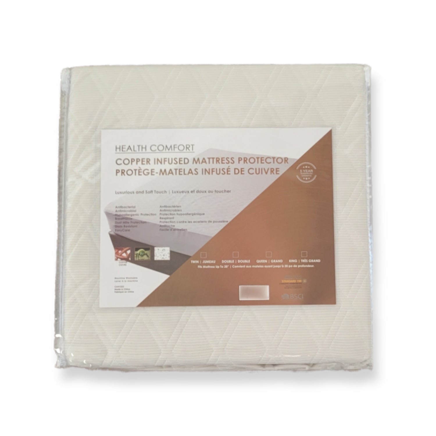 Protège-Matelas Infusé de Cuivre, Hypoallergénique, Grandeur Queen, Beige - Simple Boutique