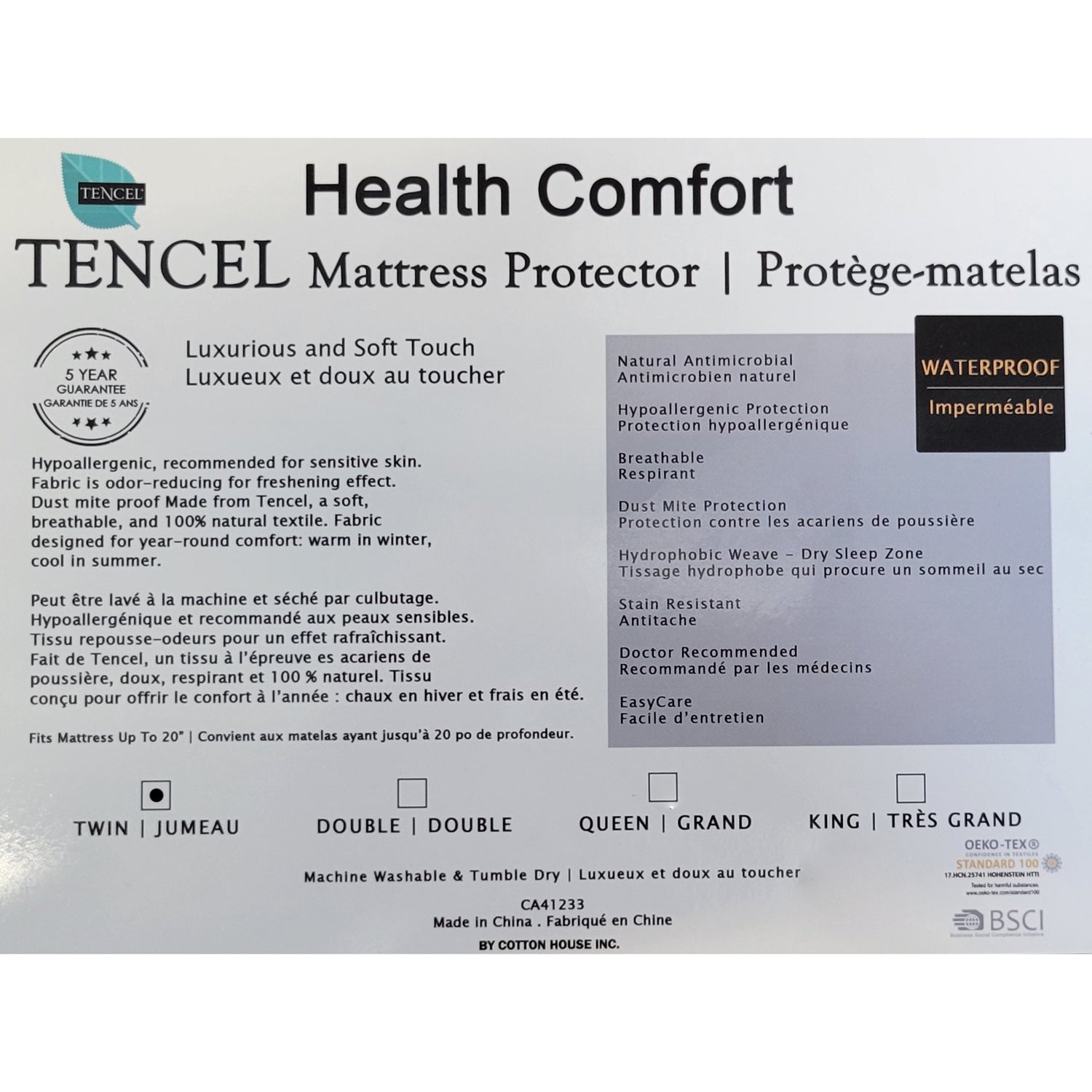 Protège-Matelas Tencel, Résistant aux Taches et Imperméable, Grandeur Twin, Blanc - Simple Boutique