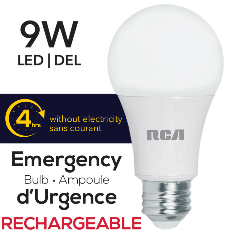 RCA Ampoule DEL d'urgence rechargeable 9 W, 4 h d'éclairage sans courant - Simple Boutique
