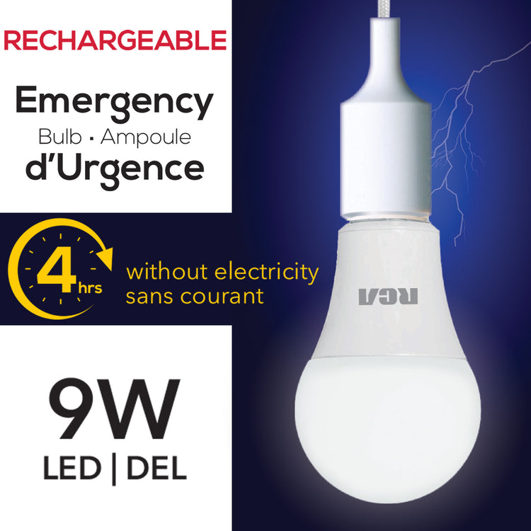 RCA Ampoule DEL d'urgence rechargeable 9 W, 4 h d'éclairage sans courant - Simple Boutique