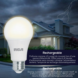 RCA Ampoule DEL d'urgence rechargeable 9 W, 4 h d'éclairage sans courant - Simple Boutique