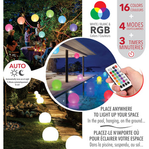 RCA Ballon lumineux flottant solaire pour piscine 14 po avec télécommande, blanc et couleurs - Simple Boutique