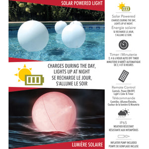 RCA Ballon lumineux flottant solaire pour piscine 14 po avec télécommande, blanc et couleurs - Simple Boutique
