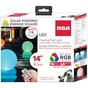 RCA Ballon lumineux flottant solaire pour piscine 14 po avec télécommande, blanc et couleurs - Simple Boutique