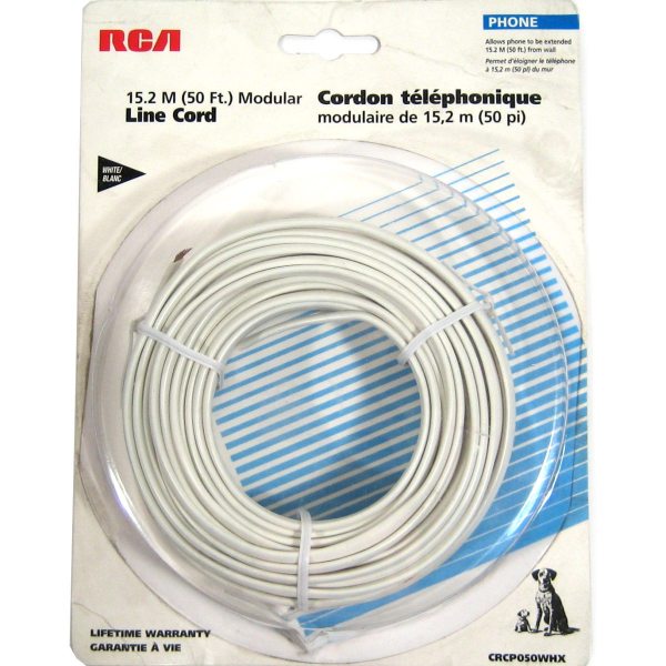 RCA Câble Téléphonique Plat 4 Conducteurs, Blanc, 50 pieds - Simple Boutique