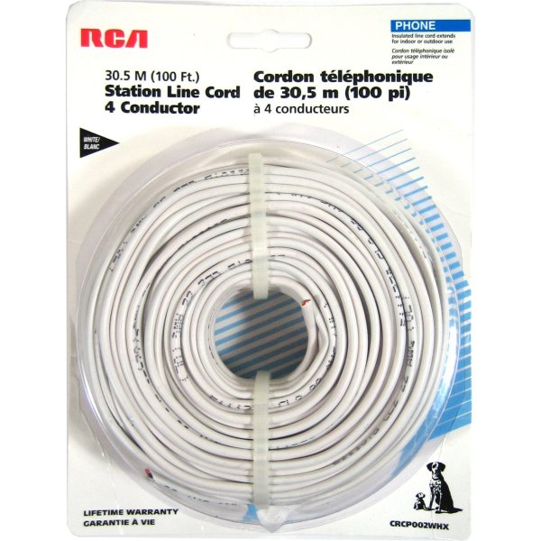 RCA Câble Téléphonique Rond 4 Conducteurs Isolé, Blanc, 100 pieds - Simple Boutique