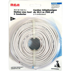 RCA Câble Téléphonique Rond 4 Conducteurs Isolé, Blanc, 100 pieds - Simple Boutique