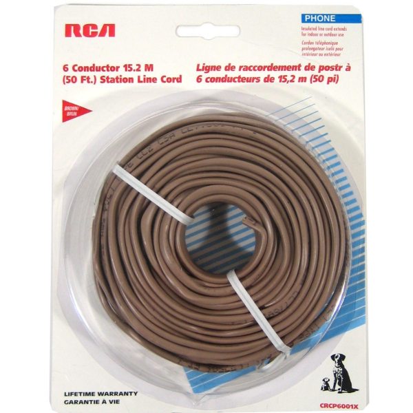 RCA Câble Téléphonique Rond 6 Conducteurs Isolé, Brun, 50 pieds - Simple Boutique