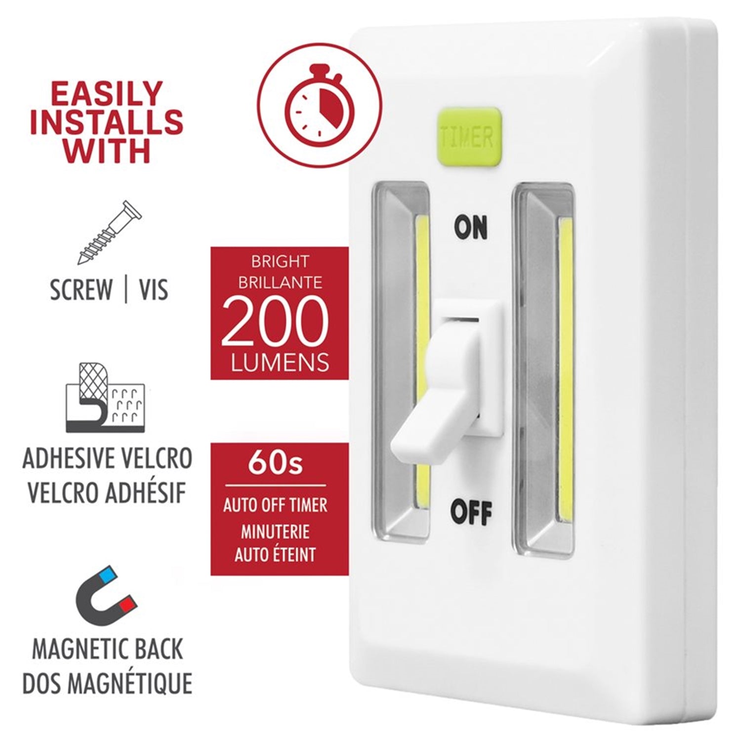RCA - Éclairage Murale COBLED avec Interrupteur et Minuterie, Sans Fil, 200 Lumens, Blanc - Simple Boutique