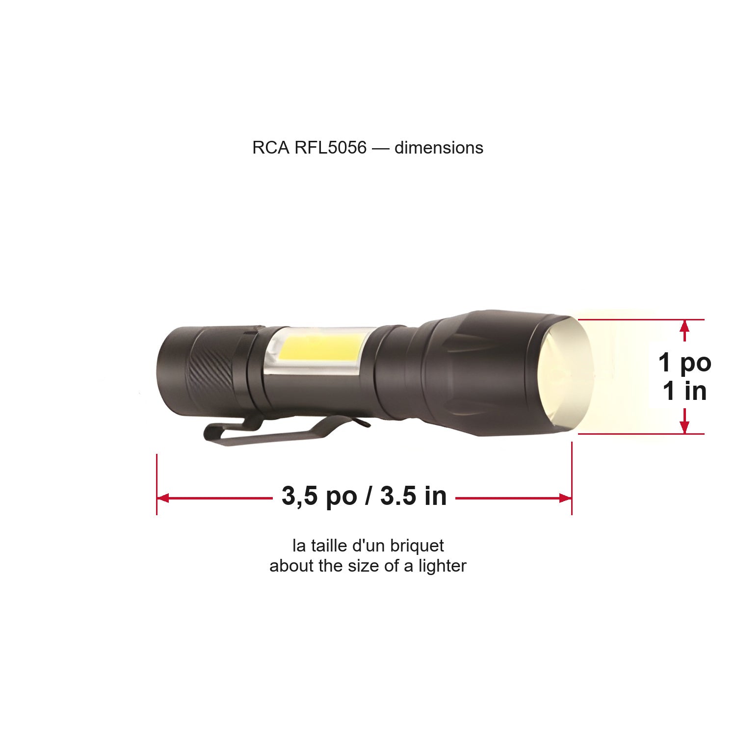 RCA - Lampe Torche COB en Métal, Rechargeable avec Mini Lanterne et Zoom, Noir - Simple Boutique