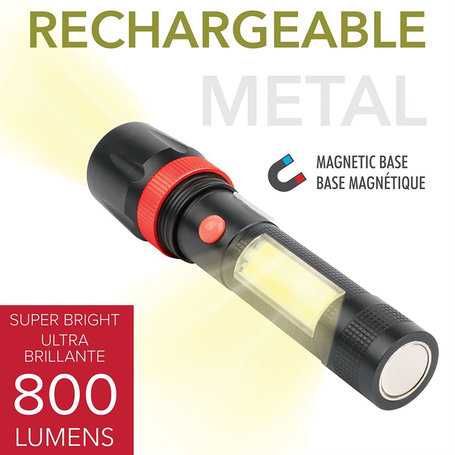 Lampe Torche Magnétique USB Rechargeable 800 MAh - 5 Modes LED, 550 Lm - Idéale Mécanique, Garage, Camping, Extérieur