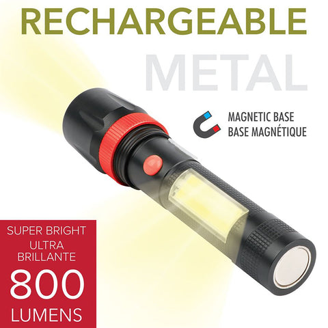 RCA - Lampe de Poche COB avec Mini Lanterne Rechargeable, 800 Lumens