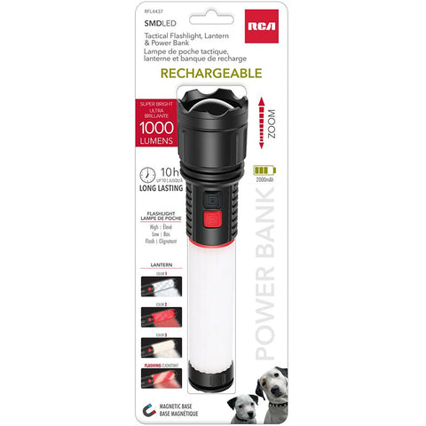 RCA - Lampe de Poche LED et Lanterne avec Banque de Recharge 2000mAh, Rechargeable