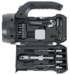 RCA Lampe de poche DEL avec trousse de 17 outils intégrée, 80 lumens, noire - Simple Boutique