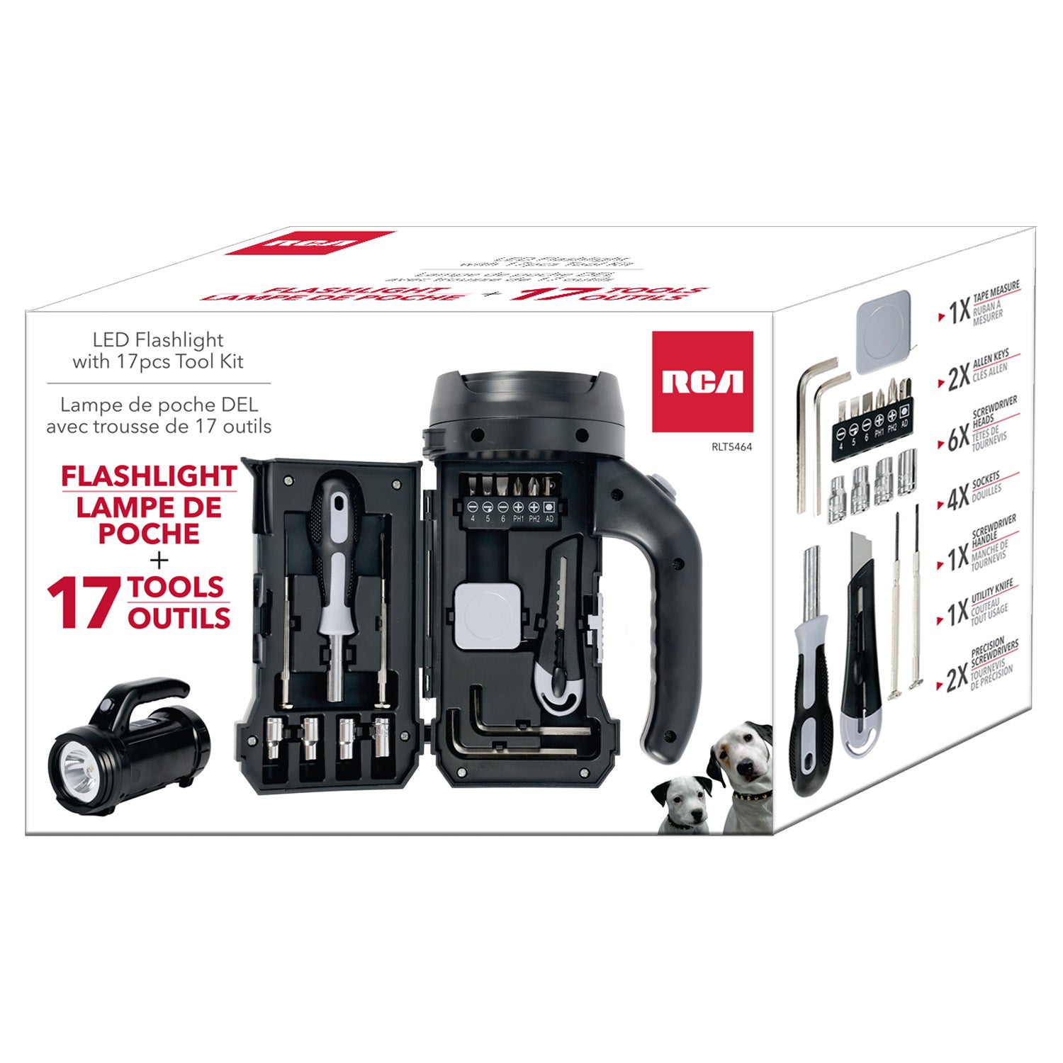 RCA Lampe de poche DEL avec trousse de 17 outils intégrée, 80 lumens, noire - Simple Boutique