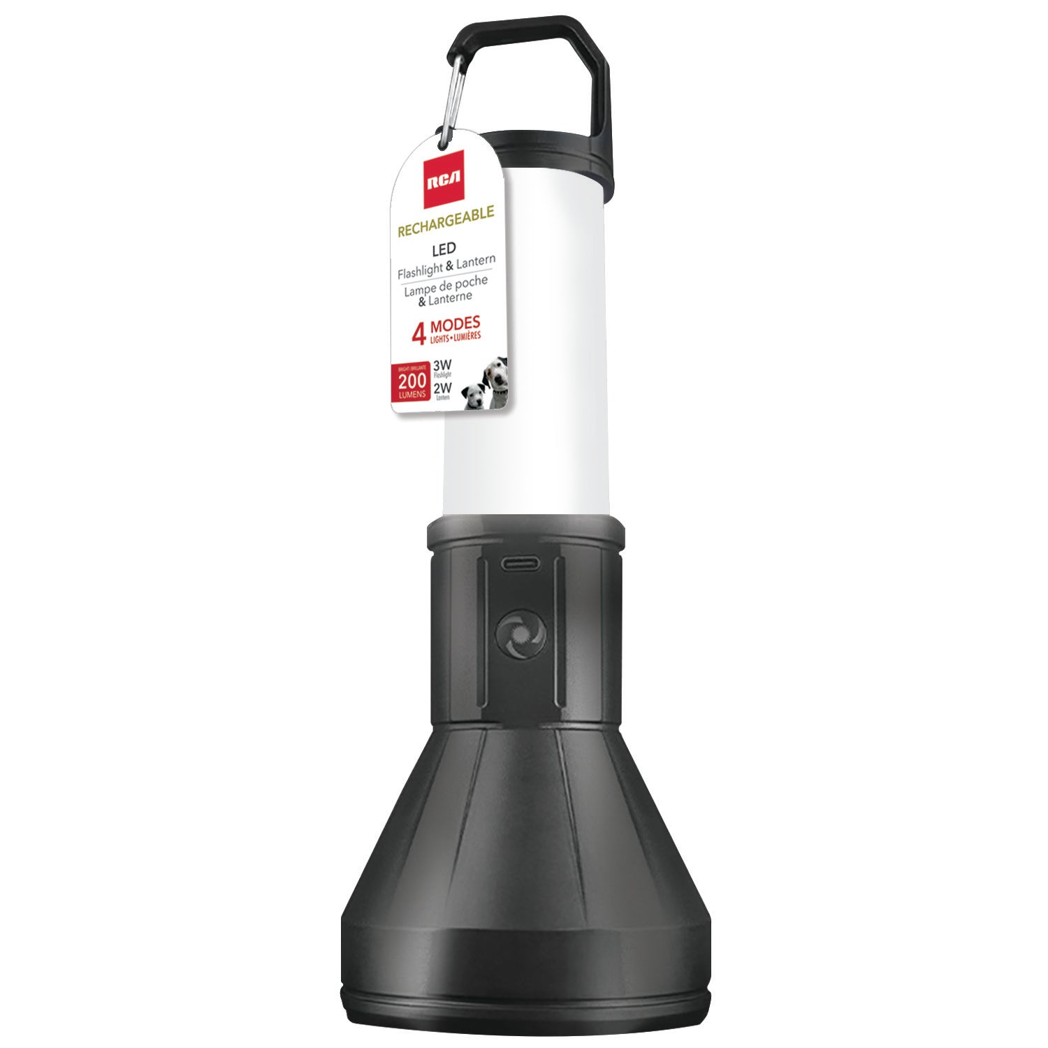 RCA Lampe de poche et lanterne rechargeable 2 en 1, 200 lumens, noire - Simple Boutique