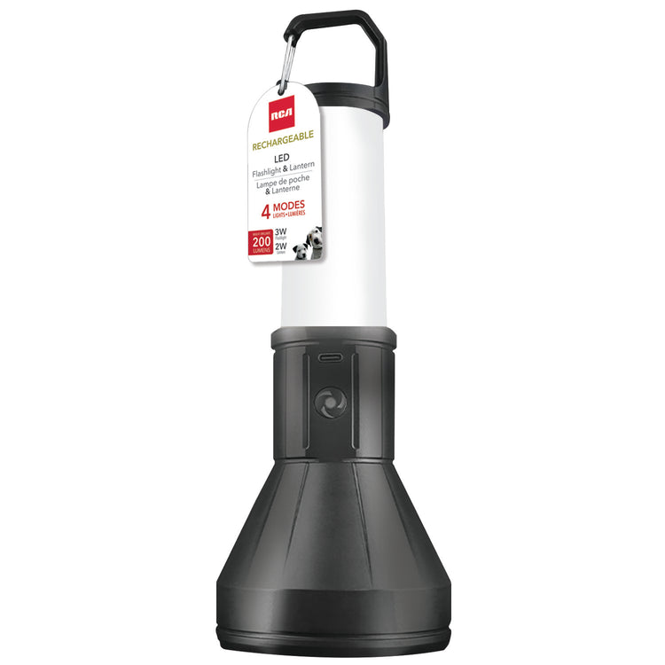 RCA Lampe de poche et lanterne rechargeable 2 en 1, 200 lumens, noire - Simple Boutique