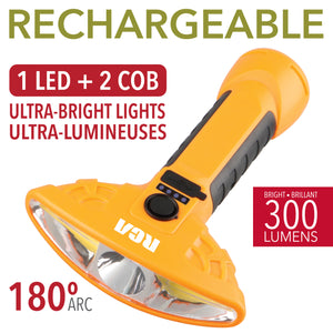 RCA Lampe de poche rechargeable à large faisceau 300 lumens, base magnétique, jaune - Simple Boutique