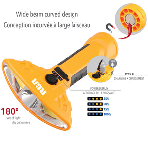 RCA Lampe de poche rechargeable à large faisceau 300 lumens, base magnétique, jaune - Simple Boutique