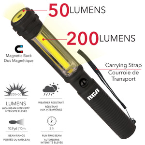 RCA Lampe de travail DEL COB 200 lumens magnétique avec lampe de poche, noire - Simple Boutique