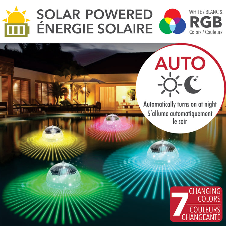 RCA Lampe flottante solaire pour piscine 4 po, DEL blanche et couleurs - Simple Boutique