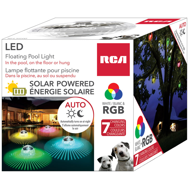 RCA Lampe flottante solaire pour piscine 4 po, DEL blanche et couleurs - Simple Boutique